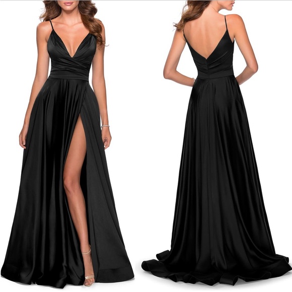 La Femme Dresses & Skirts - La Femme High Slit Long Satin Dress Sleeveless Full Length Formal Prom size 0